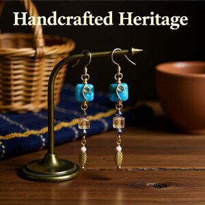 Wire Wrapped & Uniquely Handmade! Long Dainty Apatite & Crystal Dangle Earrings